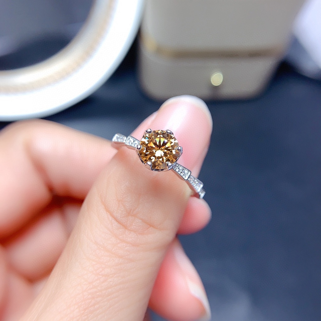 Goldkingdom Aksesoris Perhiasan Fashion Ready Stock Niche Desain Delapan Hati Dan Delapan Panah Cincin Berlian Pt950 Champagne Morganite Mosan.