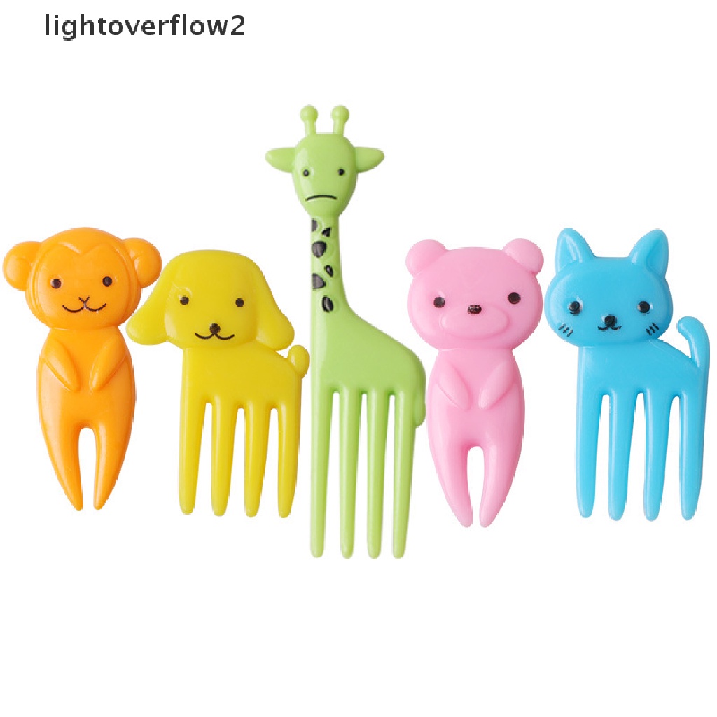 [lightoverflow2] Set 10pcs Cute Animals Food Picks Mini Kartun Tusuk Gigi Garpu Buah Picks [ID]