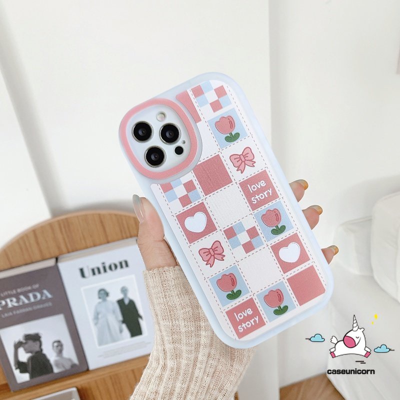 Ins Fashion Pola Papan Catur Pasangan Case Untuk Infinix Hot 10 9 11 Play Hot 10s 10T 11s Hot 10 Lite Smart 5 6 Note 8 Lucu Kartun Beruang Busur Tulip Cinta Hati Bunga Lembut TPU Cover