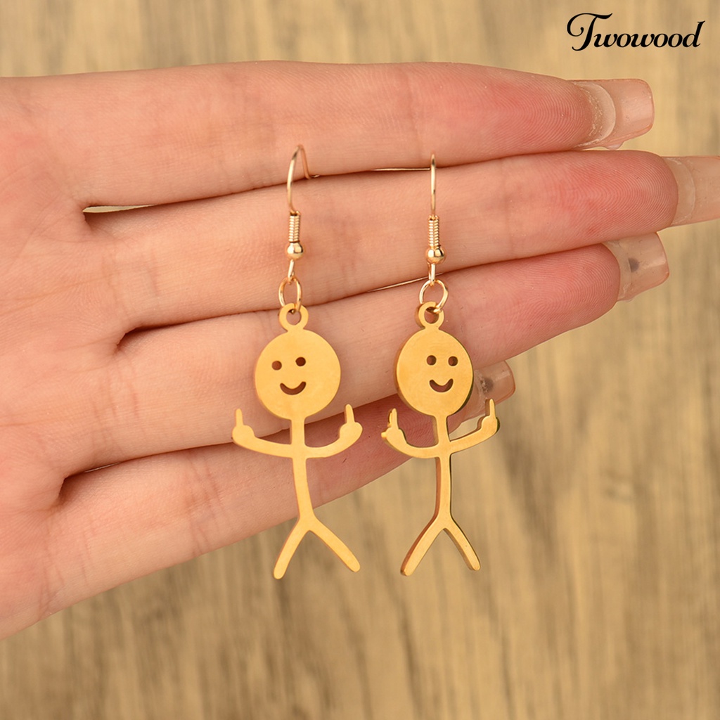 Twowood 1pasang Menjuntai Anting Handmade Geometris Piercing Eye-catching Electroplating Dekorasi Wanita Lucu Punk Stickman Hook Earrings Fashion Perhiasan