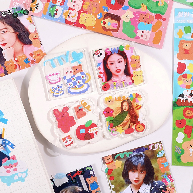 Mohamm 1lembar Glitter Lucu Kartun Manis Stiker Hias Pet Untuk Foto Kartu DIY Kolase Scrapbooking