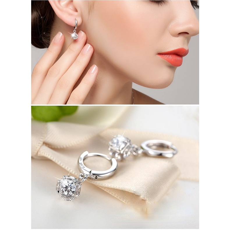 Goldkingdom Aksesoris Perhiasan Fashion Ready Stock Enam Sisi Zirkon Anting Perhiasan Korea Grosir High-end Fashion Anting Perak Bertatahkan Kristal Sintetis Zirkon