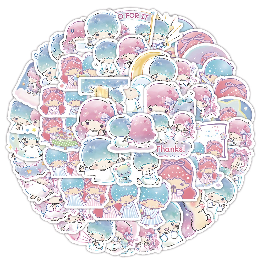 ღ 64Pcs Sanrio Grafiti Stiker Lucu Melodi Kuromi Puding Anjing Hello Kitty Kucing Kartun Koleksi Termal Piala Ponsel case Dekorasi Aksesoris