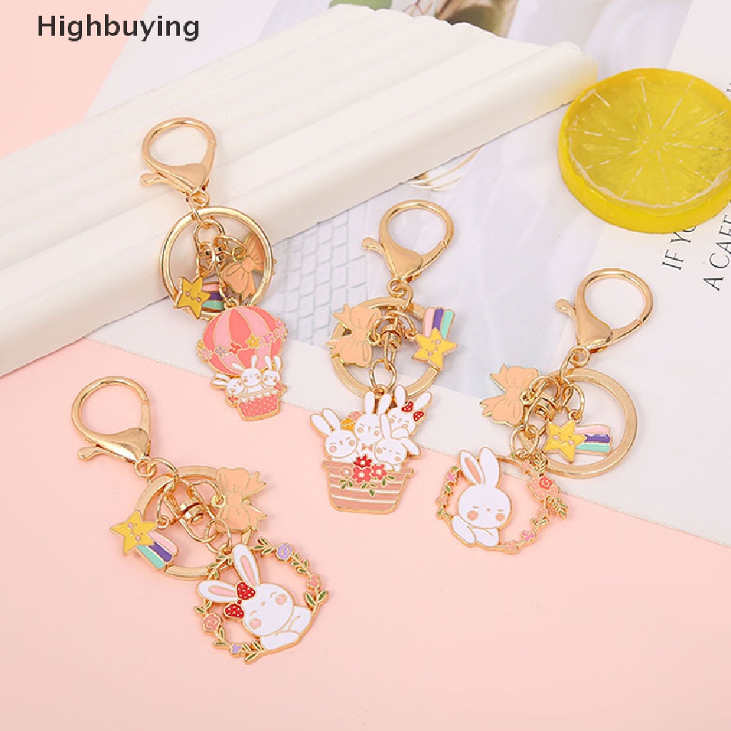 Hbid Gantungan Kunci Bunga Merah Muda Kartun Kelinci Lucu Bunny Bag Keyrings Anti-lost Aksesoris Perhiasan Fashion Wanita Anak Untuk Teman Glory