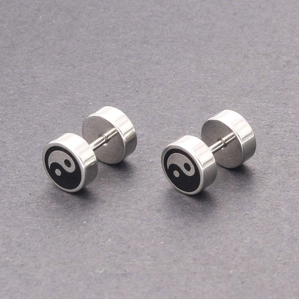 Mxbeauty Pria Anting Sekrup Keren Halus Serbaguna Delapan Diagram Trendi Barbel Stainless Steel Desain Niche Anting Gaya Korea