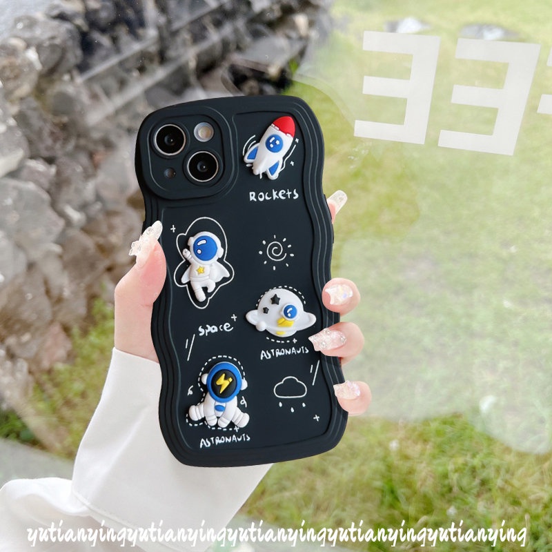 Untuk Redmi A1 10C 9T 9A 10 9 A1+10A 9C NFC Redmi Note8 9 11 10 10s 11s 11Pro 9s 10Pro Max POCO M3 X3 NFC Pro Mi 11T Pro 3D Boneka Kartun Lucu Astronot Luar Angkasa Bergelombang Tepi Sarung Soft Case