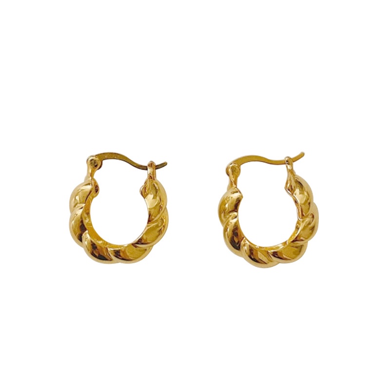 French Croissant Hoop Earrings Ins Anting Lingkaran Salib Logam