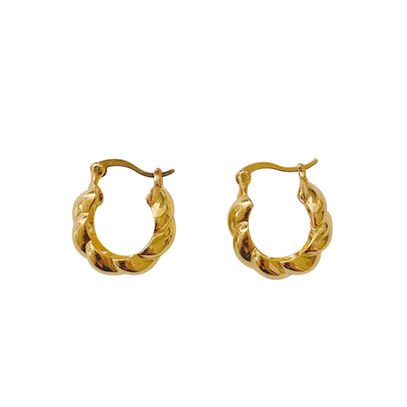 French Croissant Hoop Earrings Ins Anting Lingkaran Salib Logam