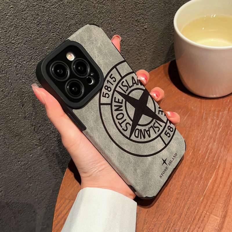 Gray Men's Fashion Retro Leather Soft Case for IPhone 7 Plus 8 Plus X XS XR XS Max 11 13 12 14 PRO Max 14 Plus SE 2020 2022 Luxury Stone Island Man