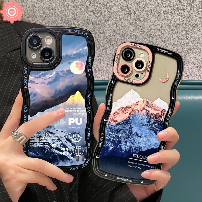 IPHONE Casing Ponsel Kompatibel Untuk Iphone11 12 13 14 Pro Max XR X XS Max7 14 6 6s 8plus SE 2020 Fantasi Matahari Salju Gunung Bergelombang Tepi Lembut Tpu Cover