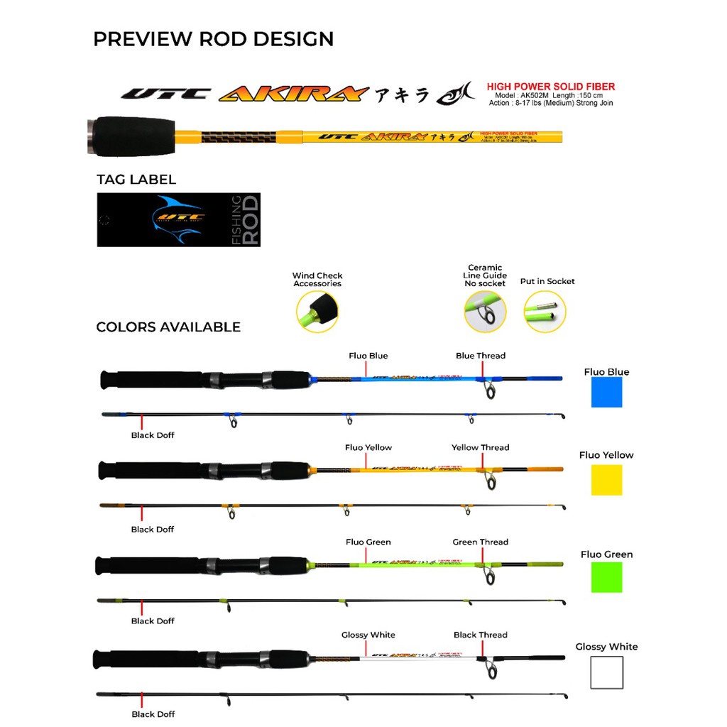 Joran Pancing UTC Utecate Akira 120cm - 210cm Fiber Solid (Medium) Murah Berkualitas - Engkus Fishing