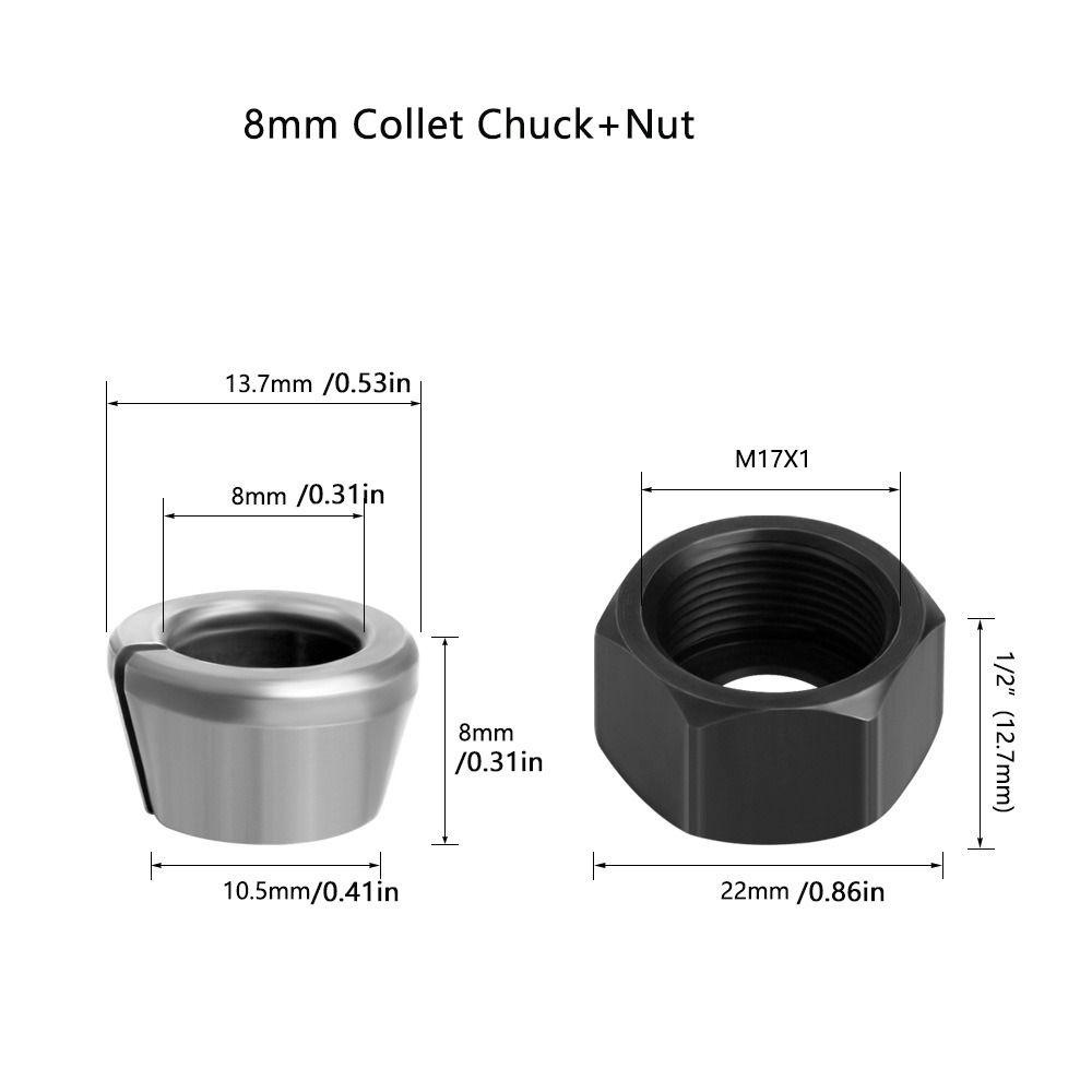 Lanfy Collet Chuck With Nut 2pcs/set Alat Potong Router Elektrik|Alat Pertukangan Collet Chuck Adapter Router Bit Collets