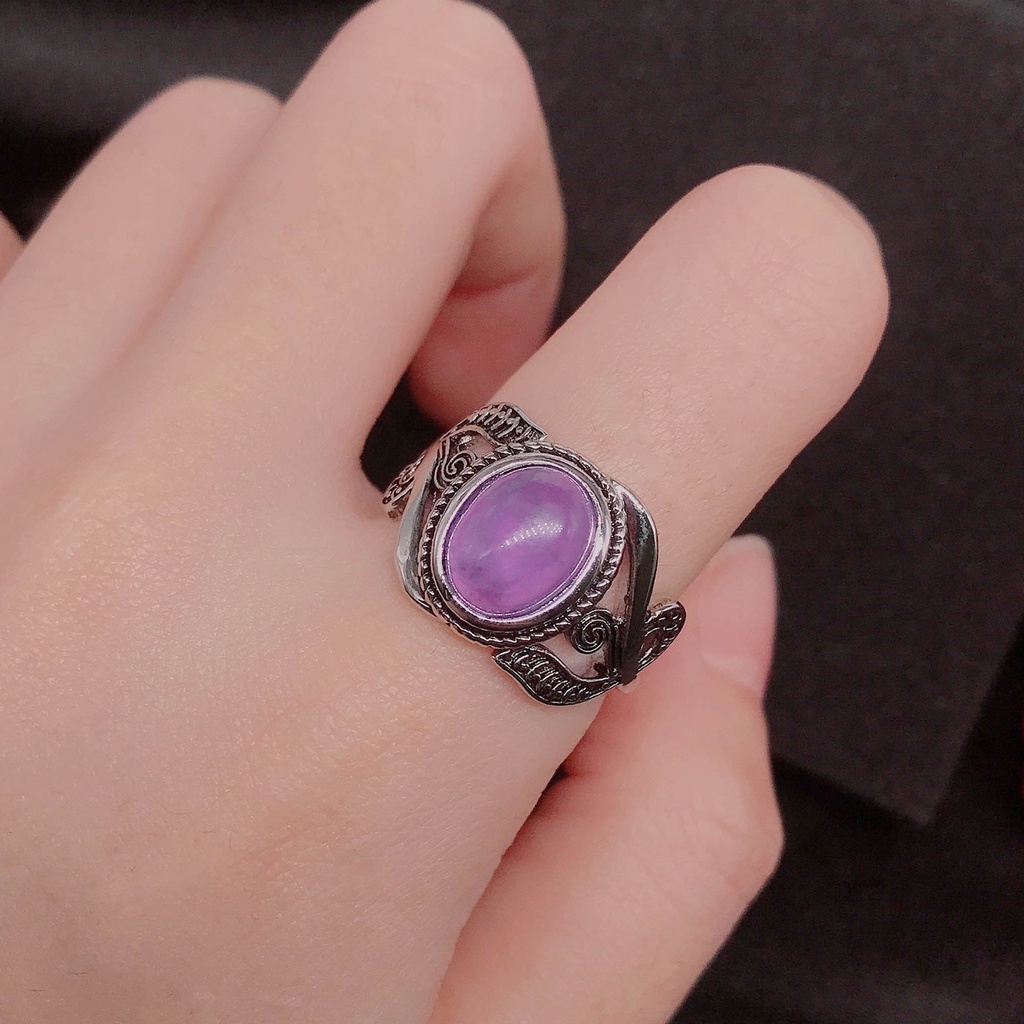 Goldkingdom Aksesoris Perhiasan Fashion Ready Stock Amethyst Ring Untuk Wanita Eropa Dan Amerika Retro Cincin Perak Dengan Berlian