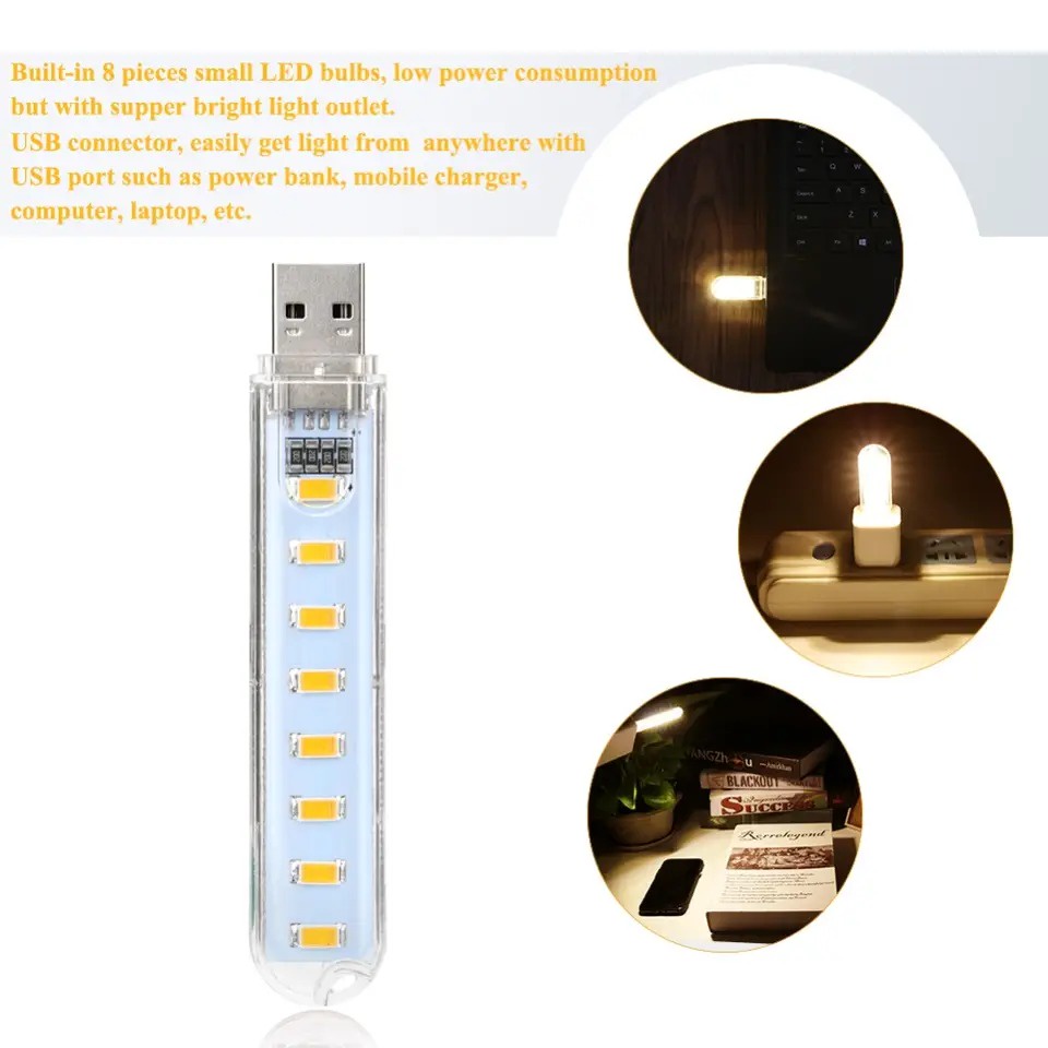 AVVET Lampu LED USB Mini 3 Mata Transparan  Lampu USB 8 Led Model Cool White  Lampu Emergency  Mini Lampu Kamar USB