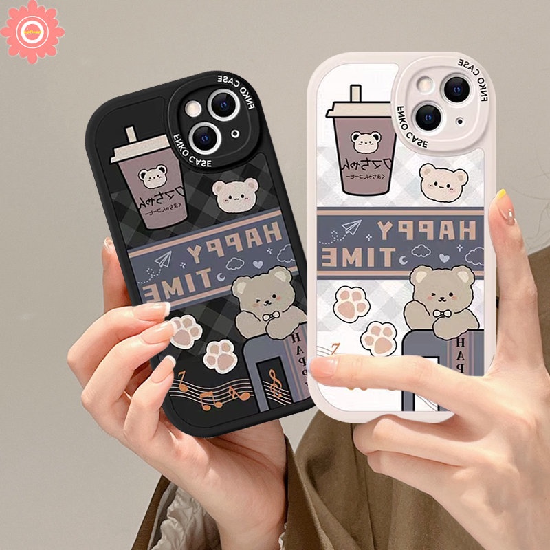 Kartun Lucu Milk Tea Bear Casing Infinix Hot 11play10 9 Hot 10 Lite Hot 10T 10s 11s Note8 Smart 5 6 Pola Rajut Kreatif Garis Splicing Lembut TPU Case Cover