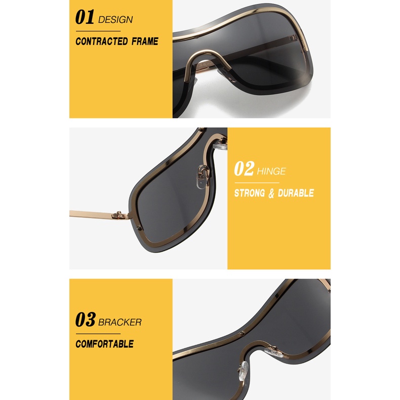 (YUZHU) Mode Barat Logam Tanpa Bingkai Kacamata Cyberpunk Persegi One-piece Lensa Sunglasses Unisex