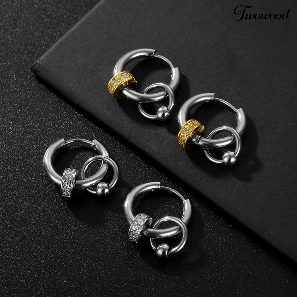 Twowood 1pasang Ear Studs Multi-Layer Cincin Punk Hip Hop Kepribadian Hadiah Baja Titanium Keren Sederhana Pria Anting Perhiasan Fashion