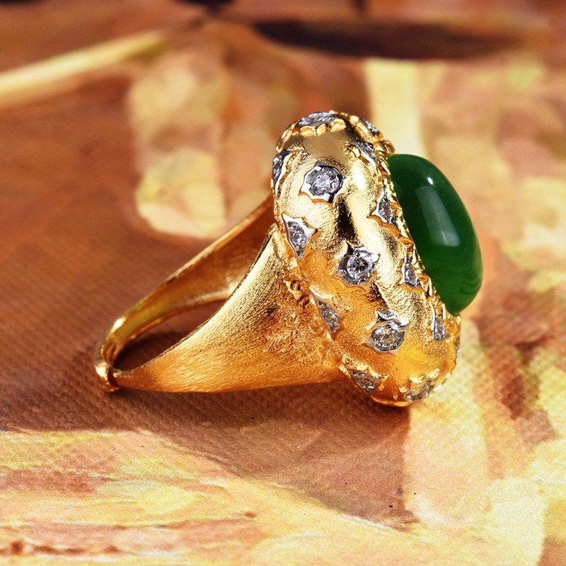 Itali Vintage Perhiasan Mewah Buatan Kualitas Tinggi Batu Hijau Zamrud Cincin Perjamuan Jari Aksesoris Untuk Wanita
