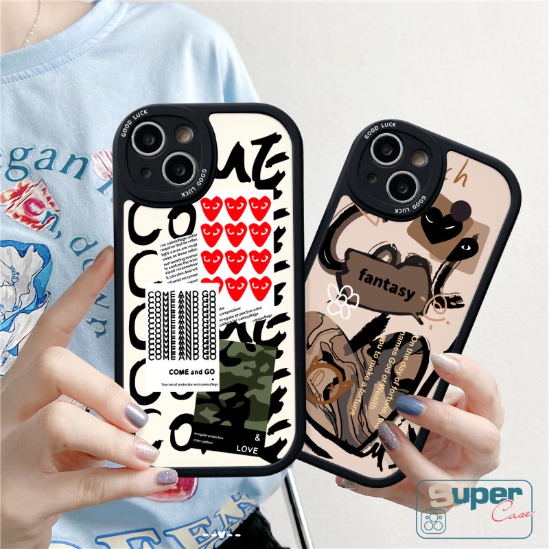 Comme des Garcons Case Realme C53 C21Y C25Y 9i 5i 7i 6i 6s 6 8i 8 10 Pro+C55 C30 C25s C15 C31 C35 C21 C12 5 C11 GT C17 C20A C20 C17 Love Heart Letter Bunga Doodle Tag Sarung Soft Cover