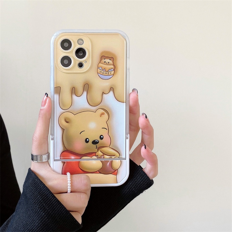 IPHONE Malan Flip Stand 2-in-1 Winnie Bear Dan Strawberry Bear Untuk Capita Iphone11 12 13 14 Pro Max7 8 Plus x xr xs max TPU Shockproof Case Cover