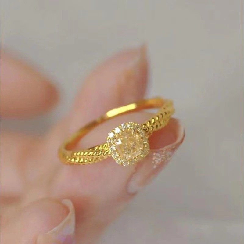 Korean Style 18k Gold Light Luxury Square Diamond Ladies Ring