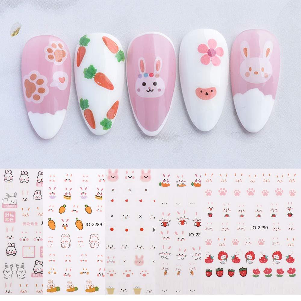 Needway Kelinci Stiker Kuku Fashion Perekat Diri Cinta Hati Wortel Bunga Nail Art Dekorasi