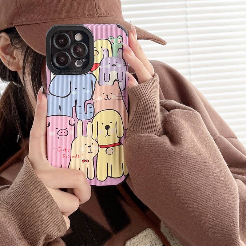 Lovely Full Animal Soft Case HP iP iPhone 11 12 13 14 Pro Max 7 8 + Plus SE 2020 X XR SE 2020 XS Max FTD Stripe Casing Apple