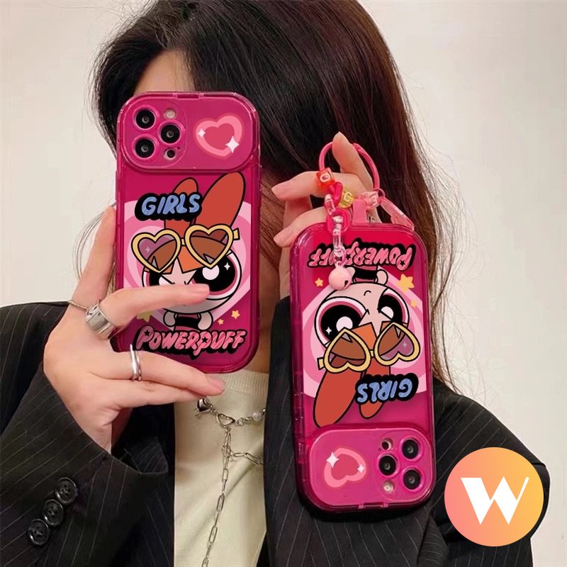 IPHONE Casing Cermin Make Up Flip Kreatif Kompatibel Untuk Iphone11 7Plus X XR XS Max12 11 14 13 Pro Max8 7 Plus SE 2020 Kartun The Powerpuff Girls Soft Tpu Phone Cover