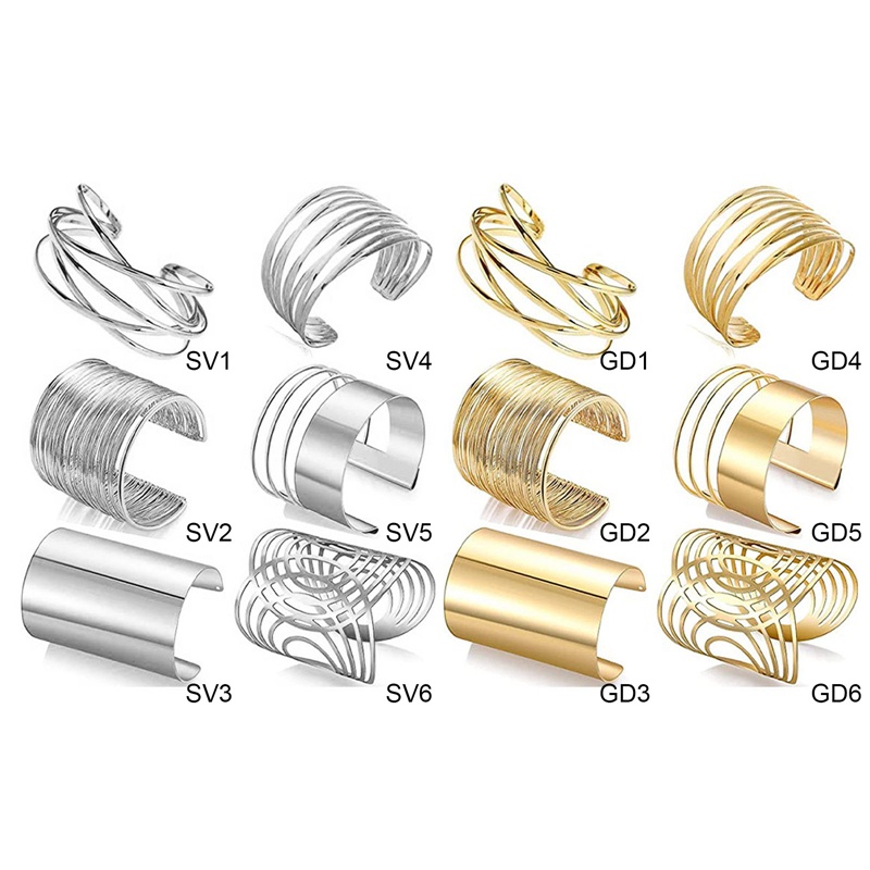 Wanita Buka Lebar Kawat Gelang Emas Pergelangan Tangan Cuff Wrap Bracelet