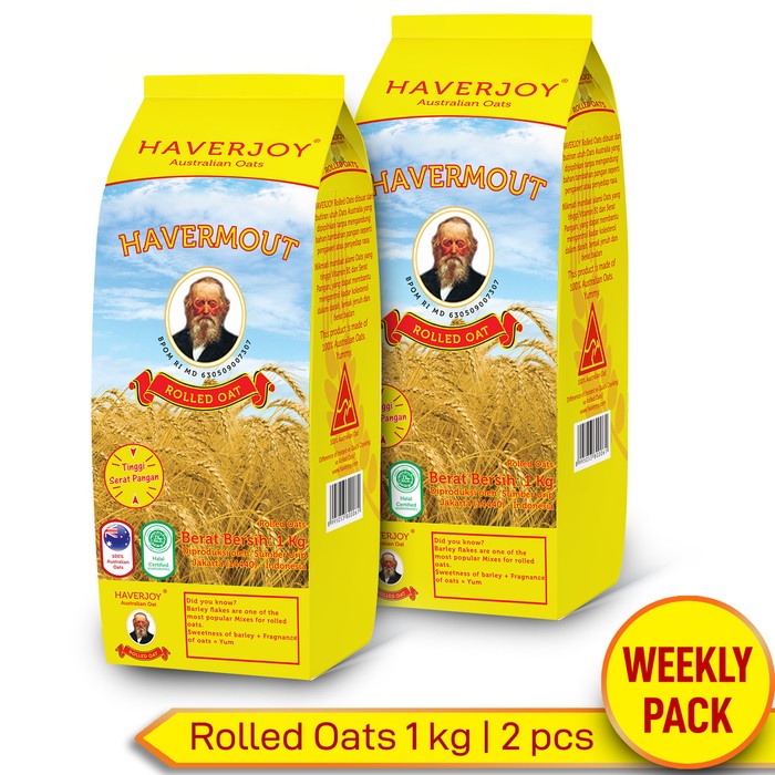 

[Ready Stock] Haverjoy Weekly Pack Rolled Oats 1kg - 2 Pcs