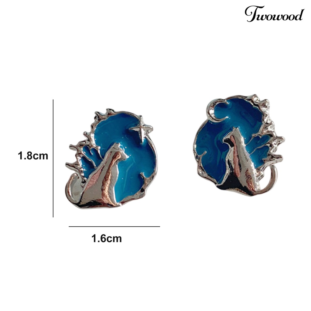 Twowood 1pasang Ear Studs Temperamen Elegan Tidak Teratur Fancy Hypoallergenic Biru Menjatuhkan Minyak Kucing Wanita Anting Perhiasan Fashion