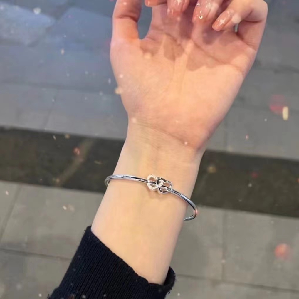 Fashion Zirkon Ganda Hati Bangle Untuk Wanita Korea Y2k Perak Gelang Perhiasan Aksesoris