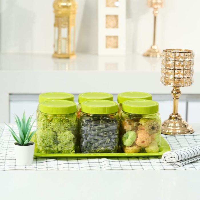 Promo ramadhan 2023 - Food Storage Set of 7 pcs / toples plastik/ toples kue/ toples kecil - Hijau -