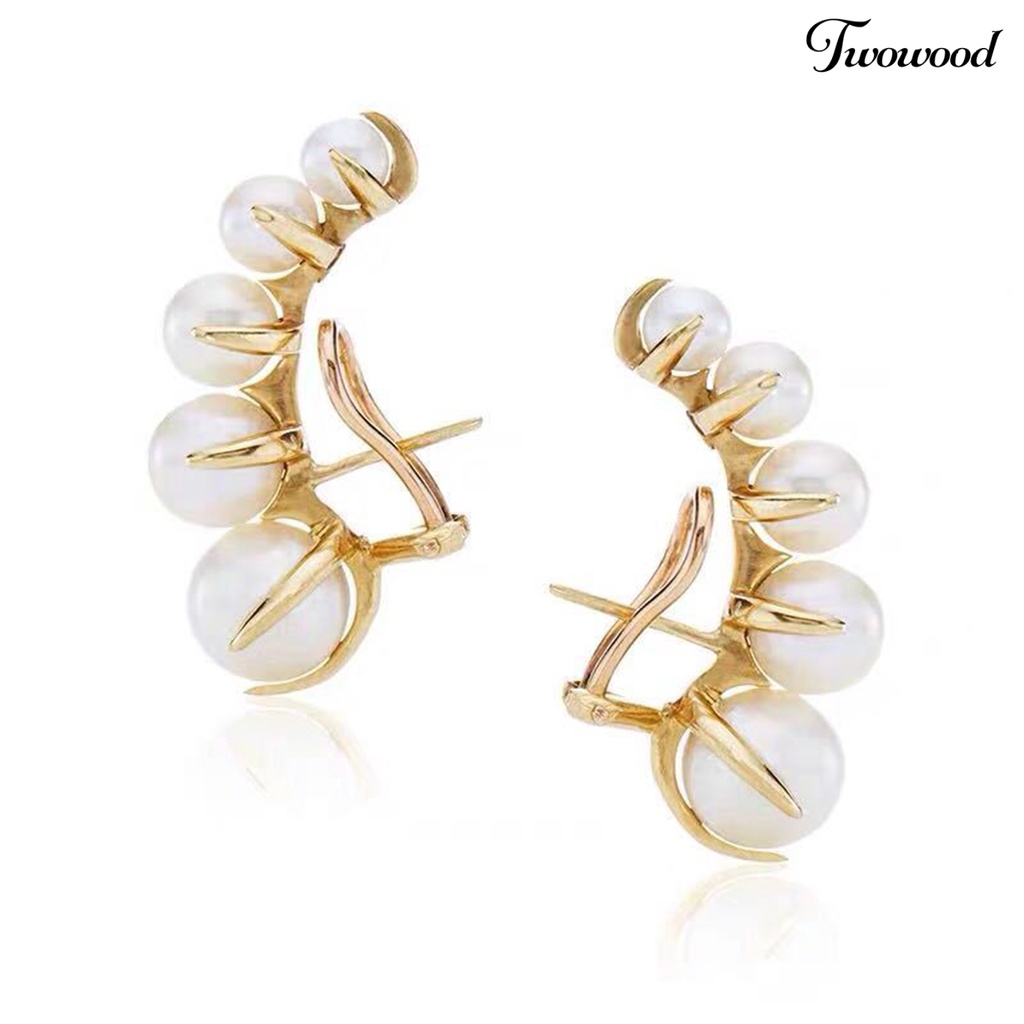 Twowood 1pasang Anting Stud Dainty Elegan Temperamen Mulia High Gloss Mutiara Imitasi Wanita Earrings Perhiasan Aksesoris