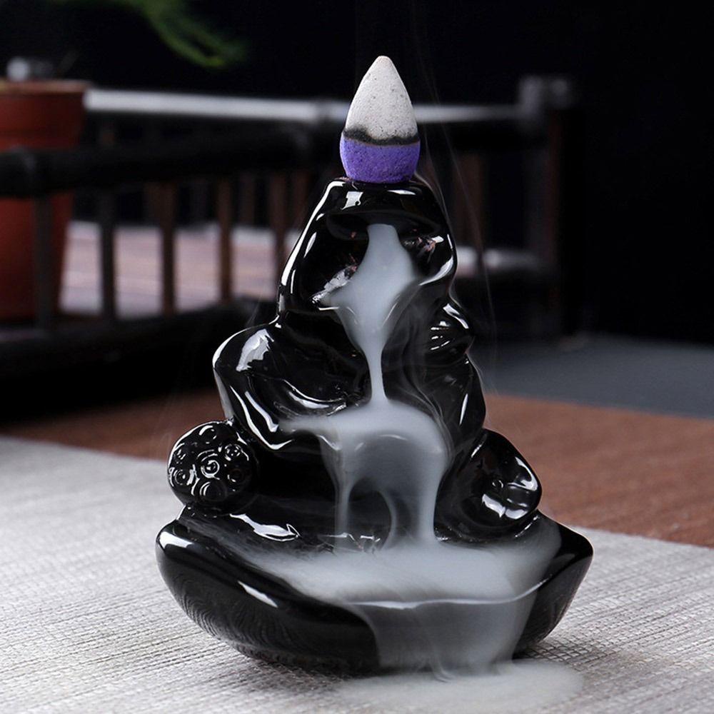 Suyo Incense Burner Zen Upacara Teh Teratai Desktop Ornamen Pegunungan Sungai Aromaterapi Elegan Kerajinan Air Terjun Incense Burner Asap Pedupaan