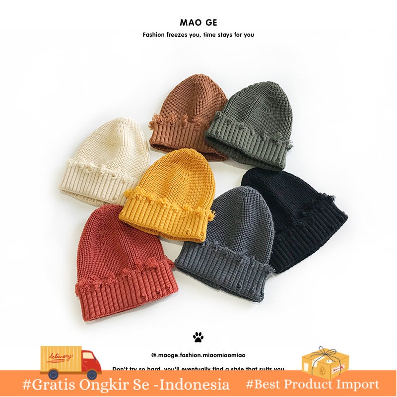 Topi Korea Dewasa Kepribaan    Membuat Tua Robek Rajutan Topi    Pengemis Wol Tren Dome Monokrom Top