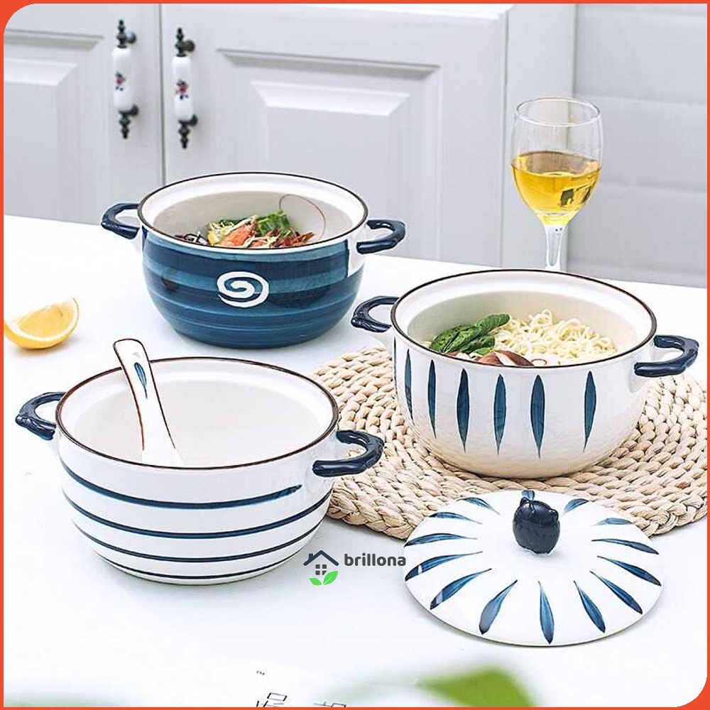 FANCITY Mangkok Keramik Bowl Japanese 20.5 cm Model Stripe - TY-745