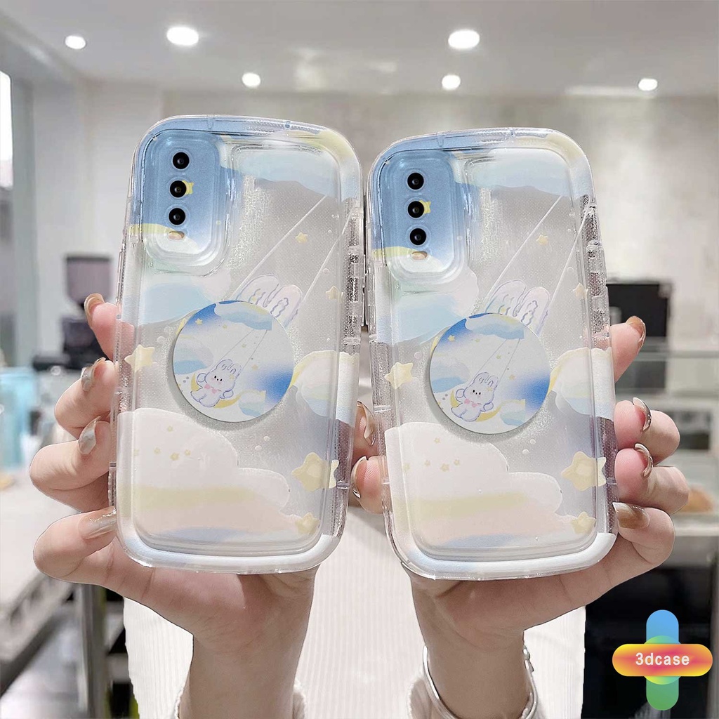 Soft Case VIVO Y35 Y20 Y22 Y22S Y15S Y15C Y91C Y21 2021 Y21A Y16 Y21T Y12S Y12 Y30 Y21E Y21G Y21S Y20S Y12i Y3S Y33T Y15A Y01 Y02 Y01A Y91 Y30i Y93 Y95 Y15 Y17 Y50 Y53S Y51 2020 Y51A Y10 Y33S Y1S Y11 Y31 Ins Nebula Rabbit Soap Transparent Case With Stand