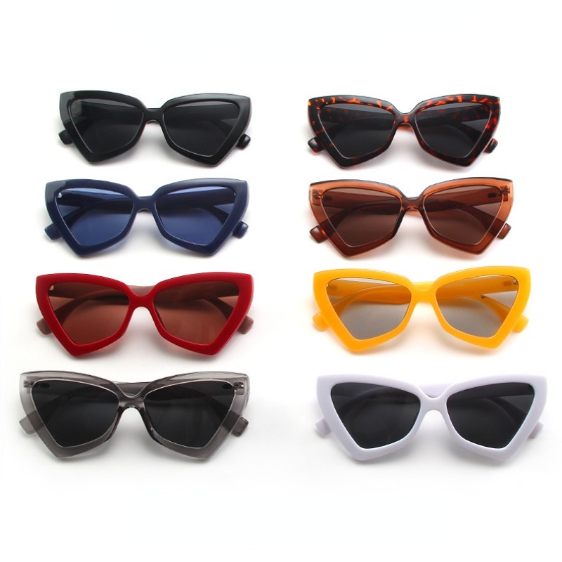 (YUZHU) Vintage Fashion Segitiga Cat Eye Rice Spike Sunglasses Untuk Wanita Candy Color UV Protection Sunglasses