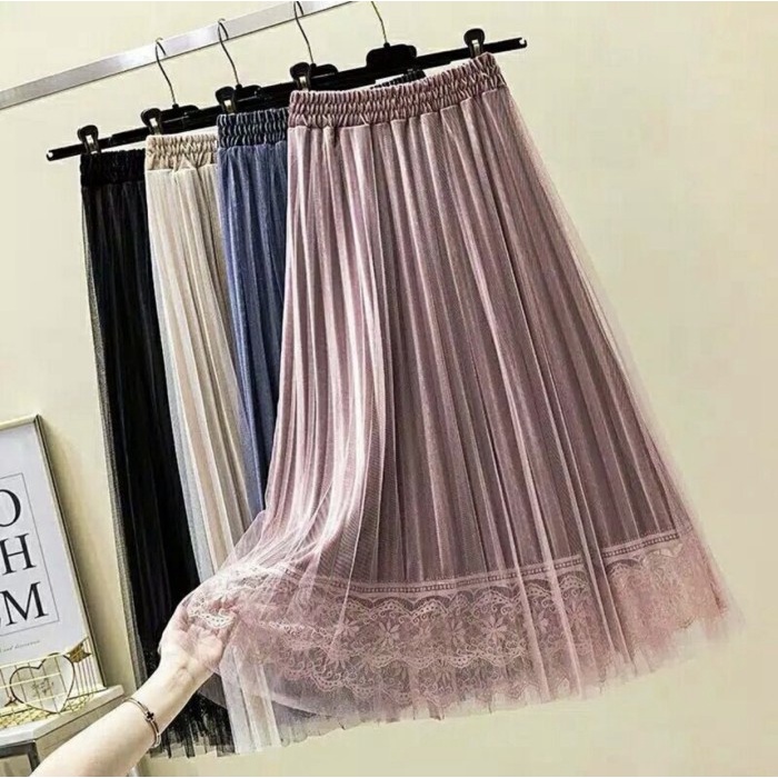 Promo Ramadhan 2023 - ROK TUTU RENDA MAXI SKIRT PREMIUM IMPORT/ ROK TUTU BROKAT TILLE - Hitam - Sedi