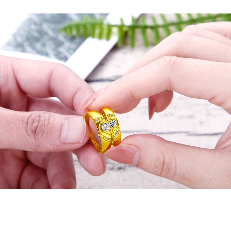 Goldkingdom Aksesoris Perhiasan Fashion Ready Stock Cincin Lapis Emas Kuning Berlapis Emas Pasangan Cincin, Berbentuk Hati Cincin Pernikahan Untuk Pria Dan Wanita