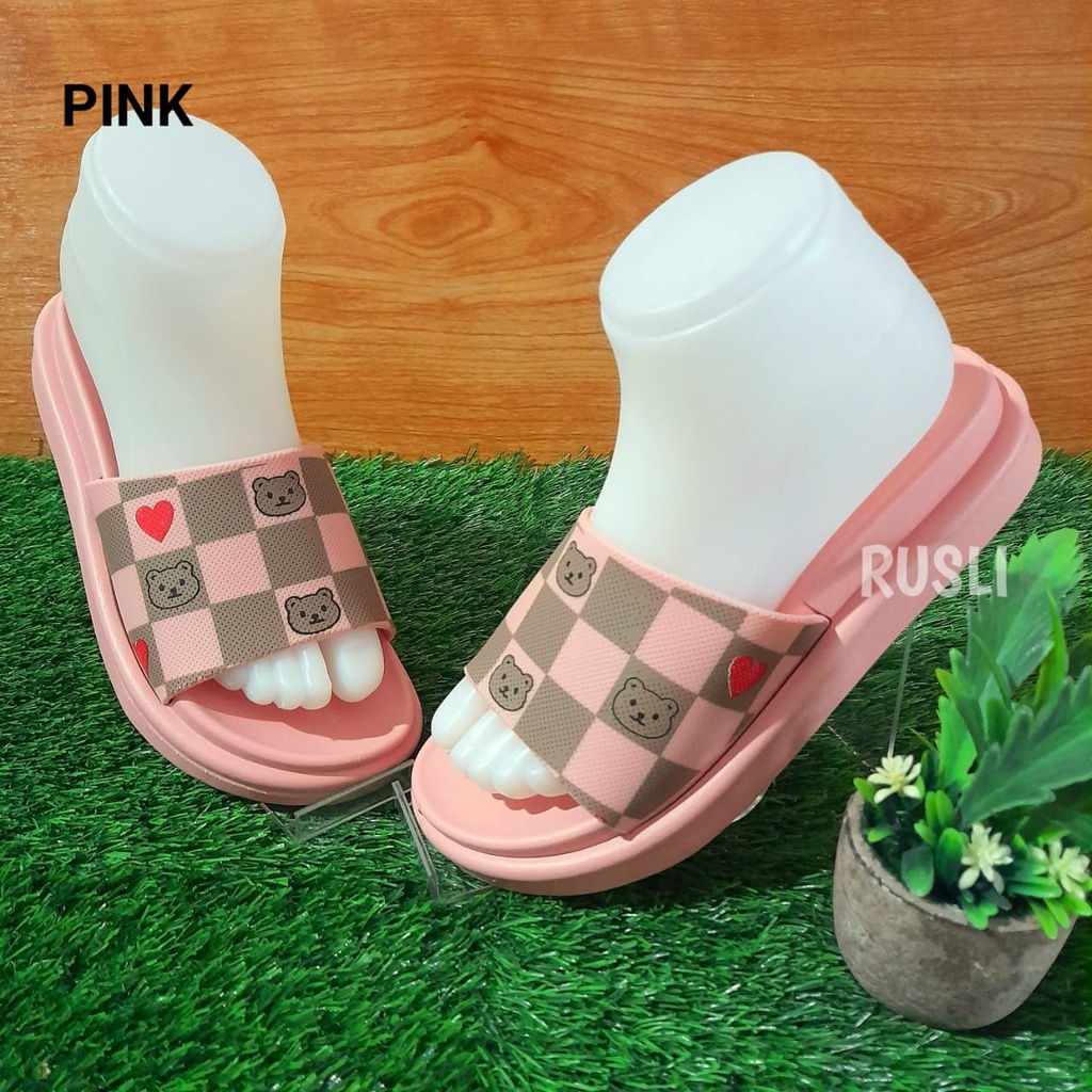 (COD) Sandal Selop Wedges Jelly Import Wanita Motif Catur Balance 2089