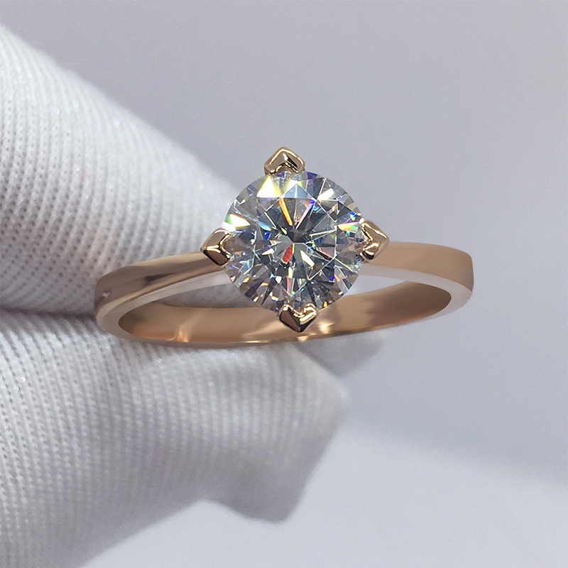 Goldkingdom Fashion Perhiasan Aksesoris Ready Stock Klasik Desain Delapan Hati Delapan Panah Berlian Berlapis Platinum Diagonal Empat Cakar Terbuka Cincin Mosan Berlian Wanita Cincin