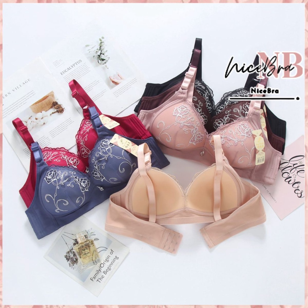 Nicebra Bra Push Up Brukat Tanpa Kawat Wanita Import 9041