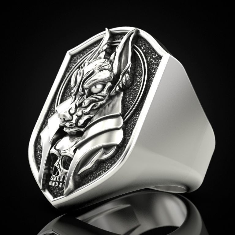 Goldkingdom Fashion Perhiasan Aksesoris Ready Stock Kreatif Mitologi Mesir Kuno Kematian Dewa Anubis Cincin Vintage Jackal Kepala Tubuh Berlapis Emas Asli Kadar 375 18 K Laki-Laki Cincin