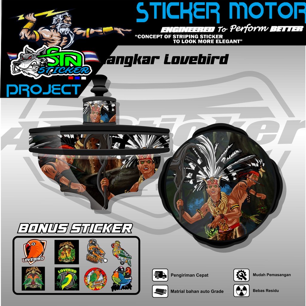 Stiker Tebok Lovebird Motif Dayak - Sticker Decal Sangkar Burung Love bird Tipe Batman AR-009