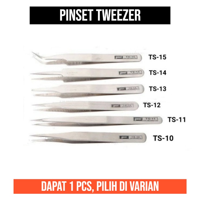 Pinset Tweezer TS 10 11 12 13 14 15 Lurus Bengkok Lengkung Lancip