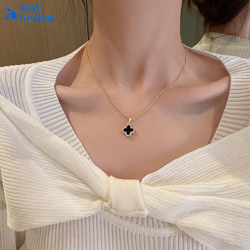 Retro Zirkon Clover Pendant Kalung Untuk Wanita Rantai Emas Salib Choker Perhiasan Aksesoris