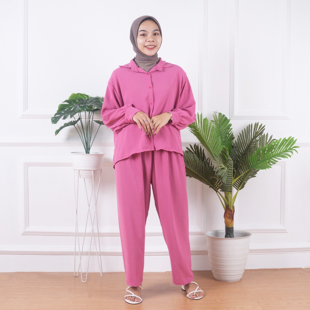 IL - ONE SET WANITA CRINCLE AIRFLOW / SETELAN WANITA KEMEJA VITA LONG KEKINIAN