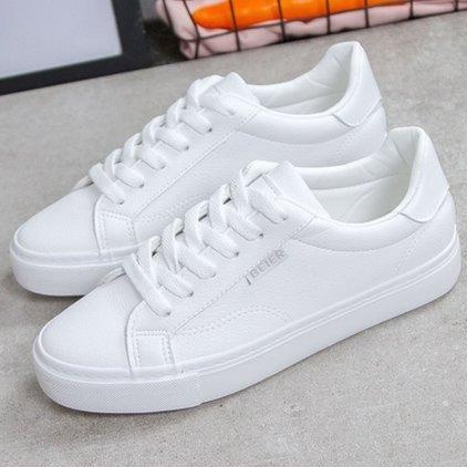 Sepatu Sneakers Wanita Kets Putih Polos Beier Tali Casual Ootd Korea Style Keren Kece - Cladiva